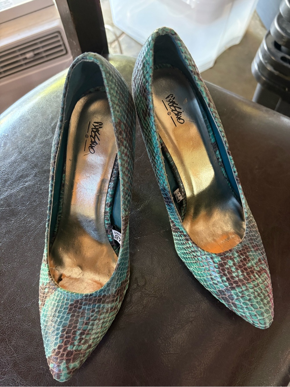 Mossimo Supply Co. Teal and Brown Snake-Print Pointed Toe Pumps